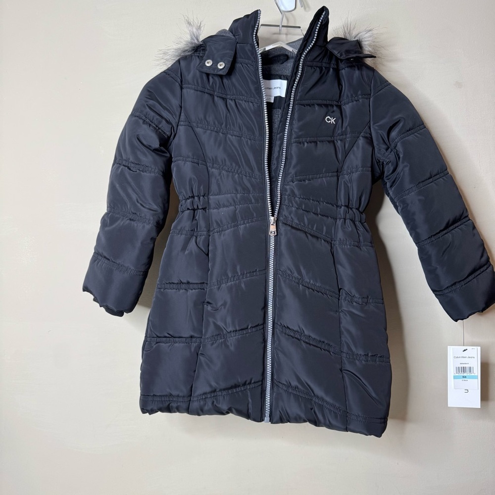 Calvin Klein Girls' Long Length Hooded Puffer Jacket with Fleece Lining …